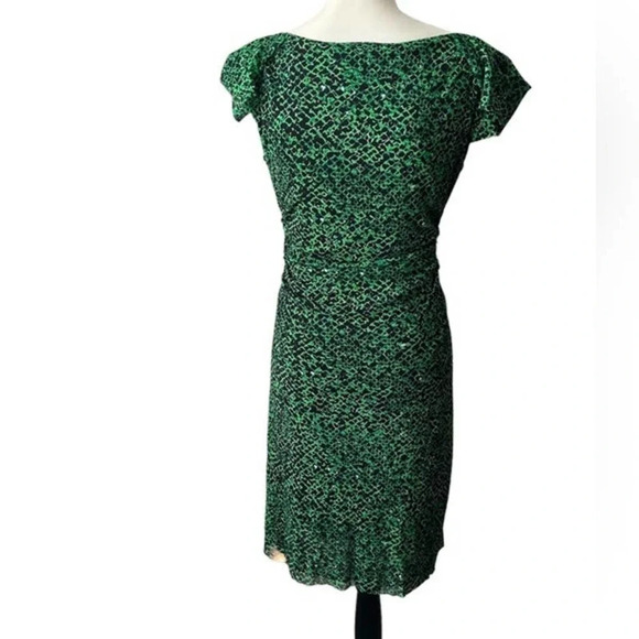 KAY Unger Green/Black Animal Print Ruched Dress - size Large - Picture 3 of 9